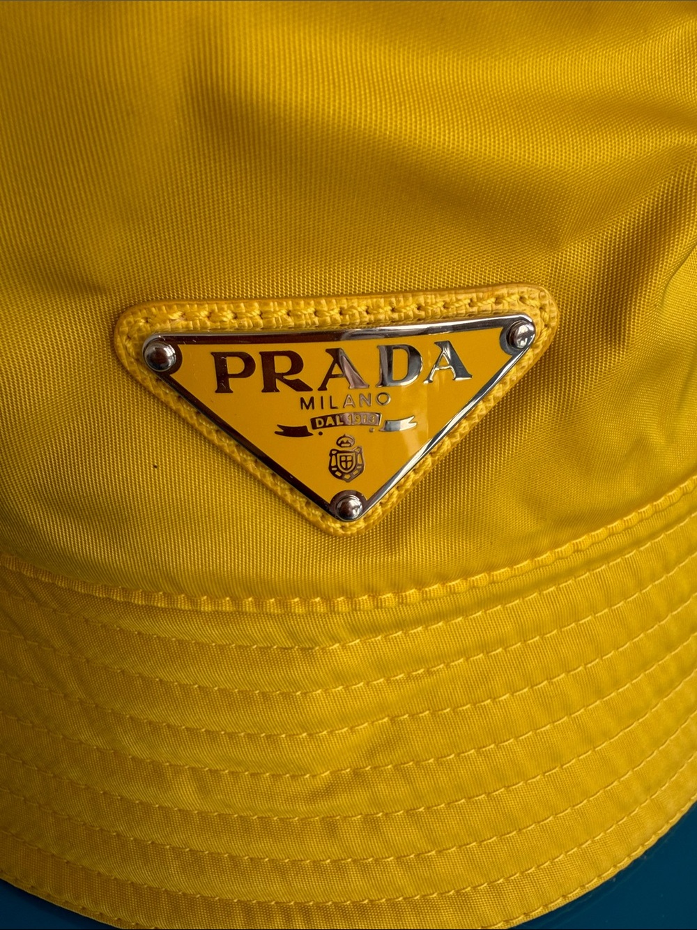 Prada Bright Yellow Re-Nylon Bucket Hat with Logo - Picture 2 of 5